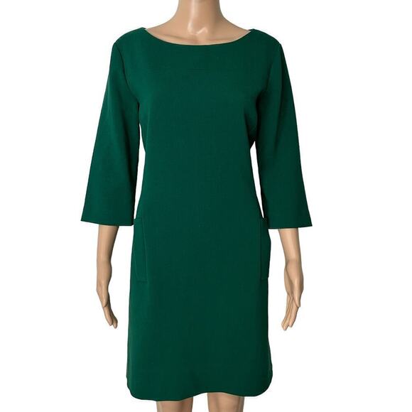 Eliza J Green Ponte Knit 3/4 Sleeves Front Pocket Shift Mini Dress (12) - Picture 1 of 15